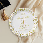 Graduate Elegant Gold White Law School Graduation Paper Plates<br><div class="desc">Make your 2025 graduation party unforgettable with this modern suite. Featuring gold confetti on a white background and elegant calligraphy, it perfectly captures the brilliance of your success. The design can be tailored to meet your specific needs and preferences. Please reach out if you require any color changes, design modifications,...</div>
