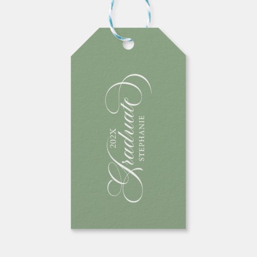 Graduate Elegant Green White Script Typography Gift Tags