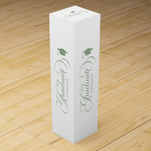 Graduate Elegant Green White Script Typography Wine Box