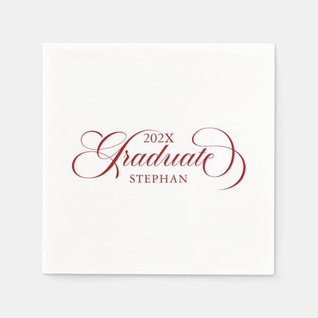 Graduate Elegant Red Script Typography Napkins (Front)