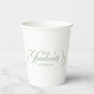Graduate Elegant Sage Green Script Typography Paper Cups