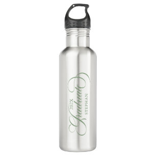 Graduate Elegant Sage Green Script Typography Stainless Steel Water Bottle