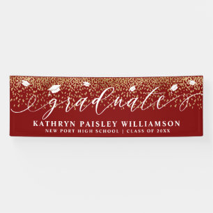 Graduate Elegant Script Gold Confetti Graduation B Banner