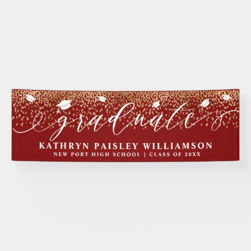 Graduate Elegant Script Gold Confetti Graduation B Banner