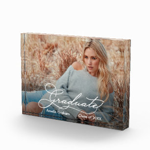 Graduate Elegant Script Graduation Gift Photo Block