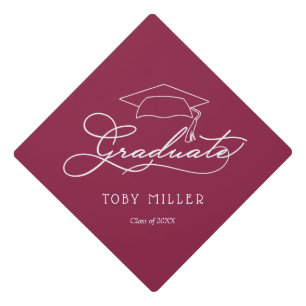 Graduate Elegant Script Maroon Graduation Cap Topper