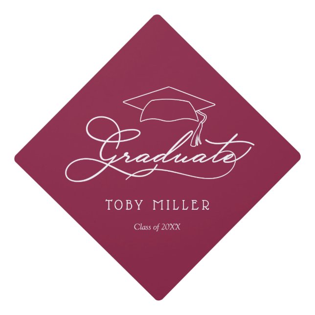 Graduate Elegant Script Maroon Graduation Cap Topper (Front)