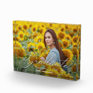 Graduate Elegant White Script  Photo Block