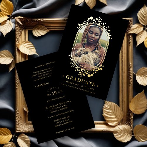 Graduate Fancy Botanical Oval Frame Golden effect Foil Invitation