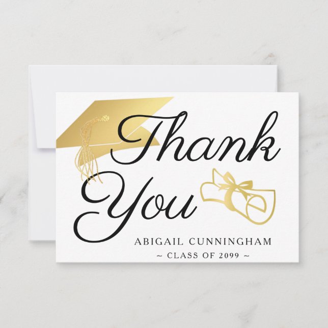 Graduate Faux Gold Foil Cap Diploma Thank You Card (Front)
