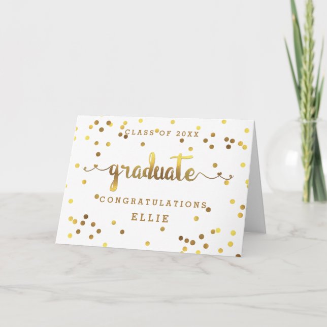 Graduate Faux Gold Foil Confetti Personalized Card (Front)