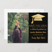 Graduate Faux Gold Foil Hat | Save The Date Photo Postcard (Front/Back)