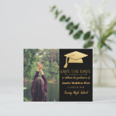 Graduate Faux Gold Foil Hat | Save The Date Photo Postcard (Standing Front)