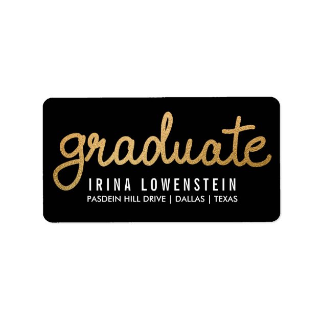 Graduate Faux Gold Foil Typography Black Label