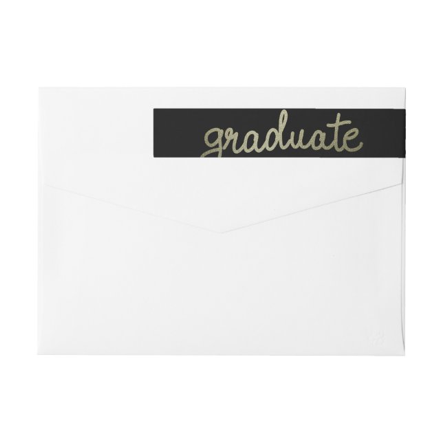Graduate Faux Silver Foil Handwritten Script Black Wrap Around Label (Back)