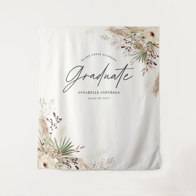 Graduate favor pampas eucalyptus elegant modern tapestry (Front)