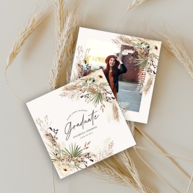 Graduate favor pampas eucalyptus elegant photo invitation (Creator Uploaded)