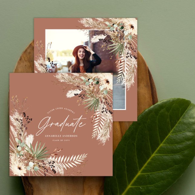 Graduate favor pampas eucalyptus elegant photo invitation (Creator Uploaded)