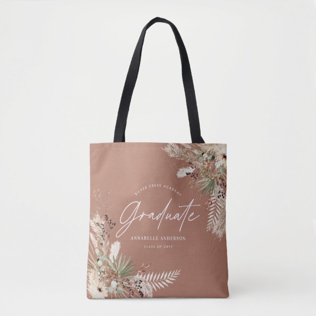 Graduate favor pampas eucalyptus elegant rust tote bag (Front)
