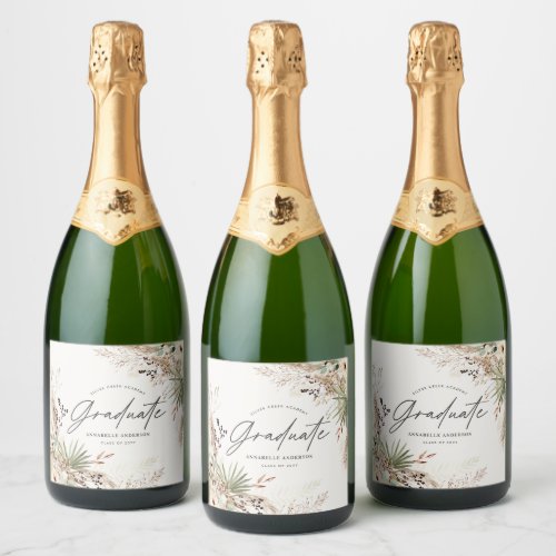 Graduate favor pampas eucalyptus elegant script in sparkling wine label