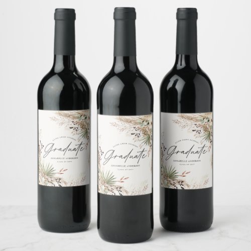 Graduate favor pampas eucalyptus elegant script in wine label