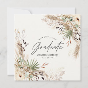Graduate favor pampas eucalyptus elegant script invitation