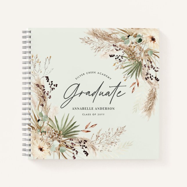 Graduate favor pampas eucalyptus elegant script notebook (Front)