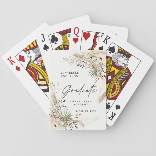 Graduate favor pampas eucalyptus elegant script poker cards