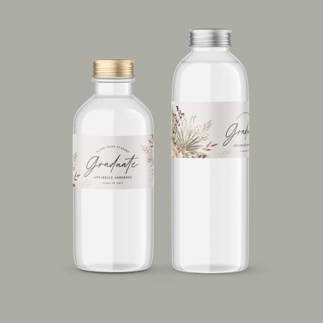 Graduate favor pampas eucalyptus elegant script water bottle label (Creator Uploaded)