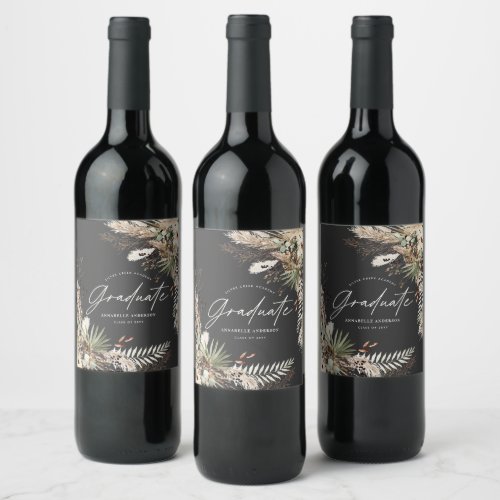 Graduate favor pampas eucalyptus floral black wine label