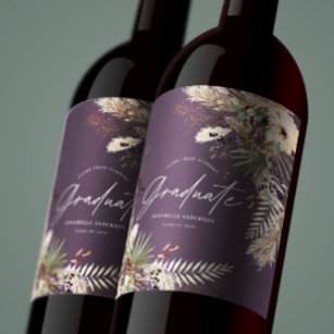 Graduate favor pampas eucalyptus floral purple wine label