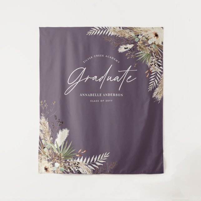 Graduate favor pampas eucalyptus purple elegant tapestry (Front)