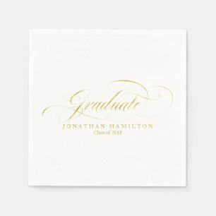 Graduate Foil Gold Fancy Calligraphy Graduation Napkins