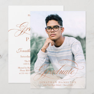 Graduate Foil Rose Gold Elegant Script Grad Party Invitation