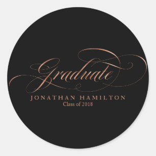 Graduate Foil Rose Gold Fancy Script Graduation Classic Round Sticker