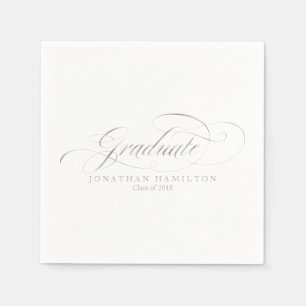 Graduate Foil Silver Fancy Calligraphy Graduation Paper Napkins