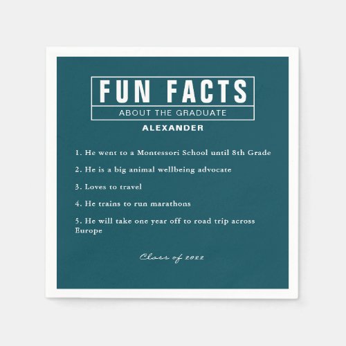 Graduate Fun Facts Dark Green Paper Napkins