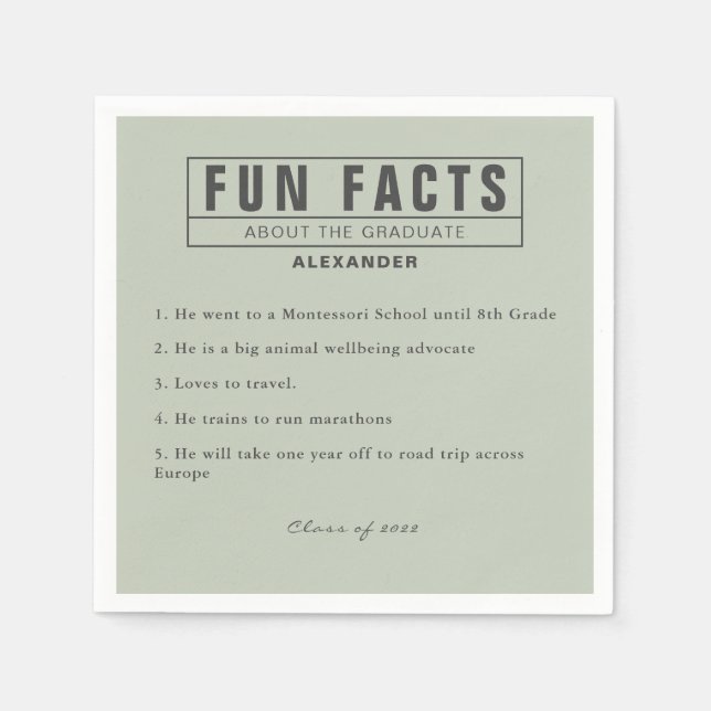 Graduate Fun Facts Eucalyptus Green Paper Napkins (Front)