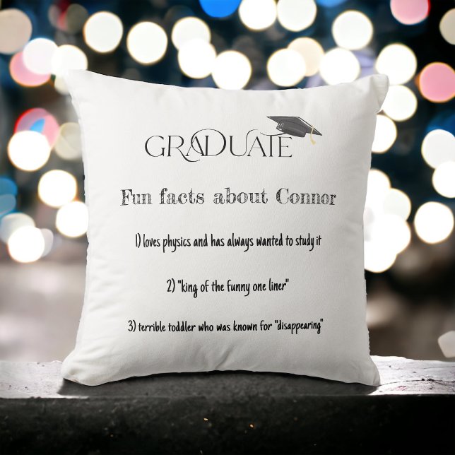 Graduate Fun Facts Graduation Cap  Throw Pillow (Creator Uploaded)