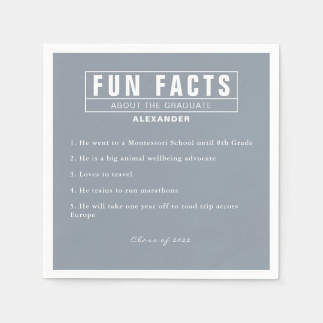 Graduate Fun Facts Light Blue Paper Napkins (Front)