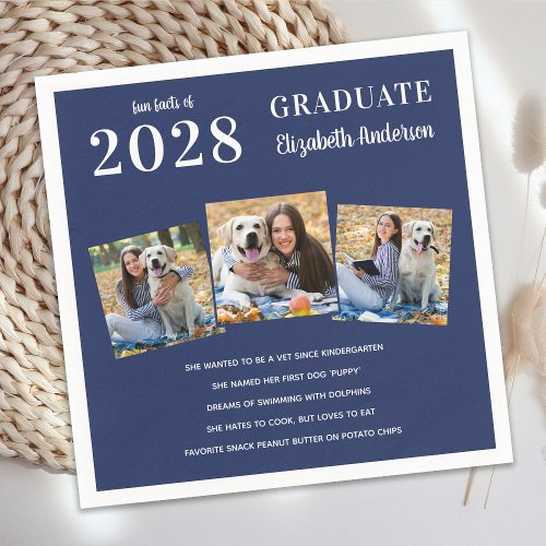 Graduate Fun Facts Photo Collage Blue Graduation Napkins