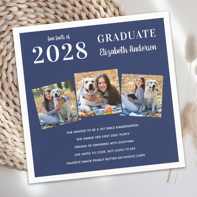 Graduate Fun Facts Photo Collage Blue Graduation Napkins (Creator Uploaded)
