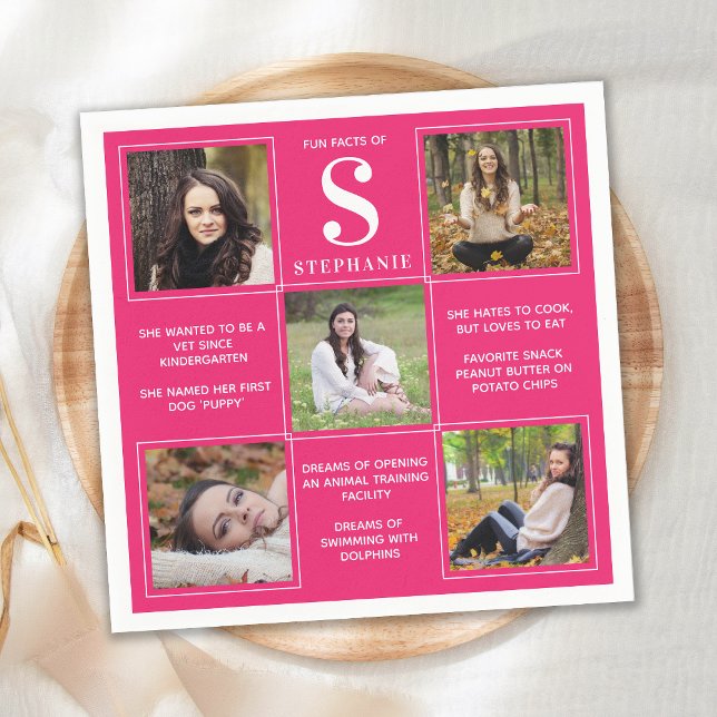 Graduate Fun Facts Pink Graduation Photo Collage  Napkins (Creator Uploaded)