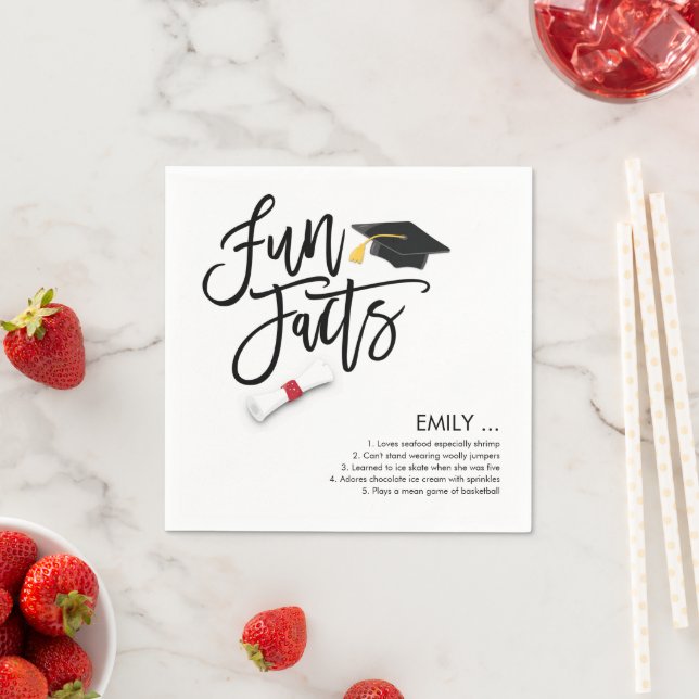 Graduate Fun Facts Script Grad Cap Diploma Napkins (Insitu)