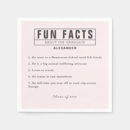 Graduate Fun Facts Soft Blush Pink Paper Napkins