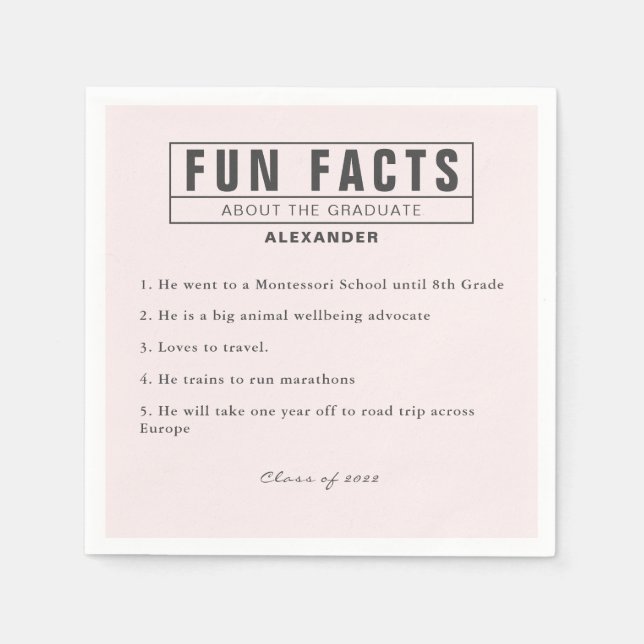 Graduate Fun Facts Soft Blush Pink Paper Napkins (Front)