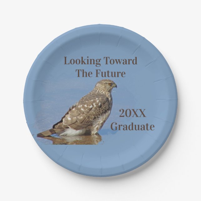 Graduate Future Determined Hawk Photo Graduation Paper Plates (Front)