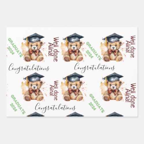 graduate gift grads party cute bear wrapping paper sheets