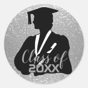 Graduate Girl Student - Class of 20XX - Silver Classic Round Sticker