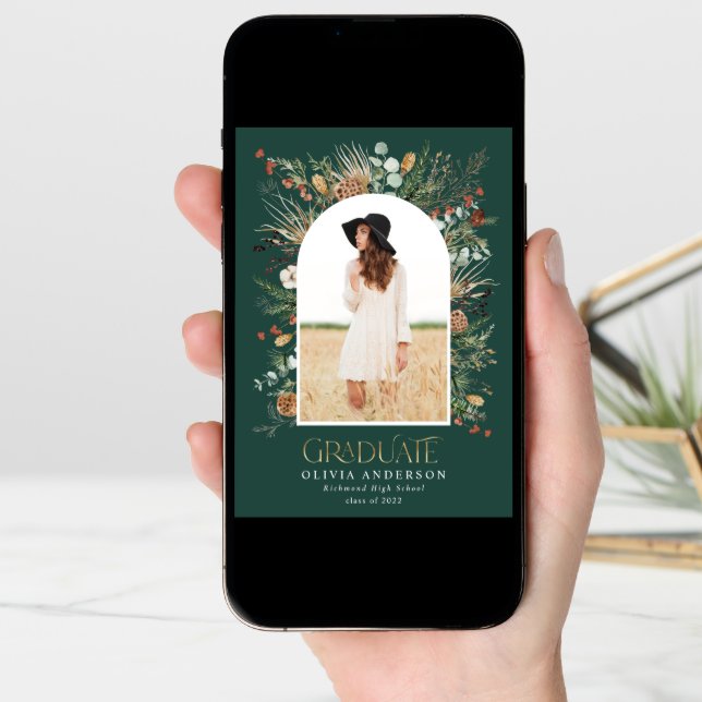 Graduate gold 1 photo green arch botanical modern announcement (Front Digital)